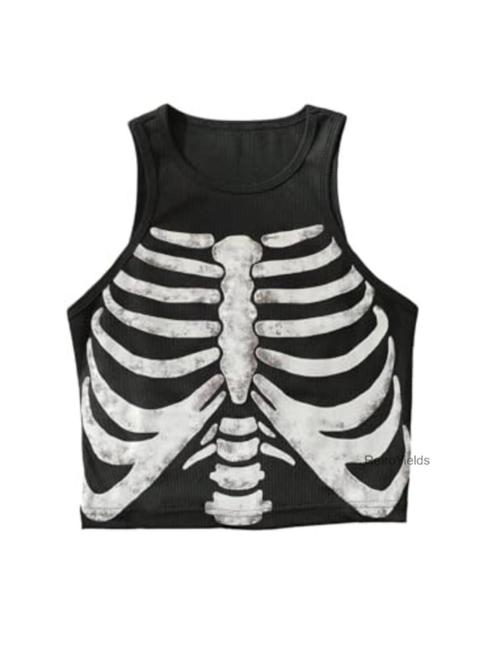 Ribbed Knit Skeleton Print Crop Tank Top Sleeveless Slim Fit